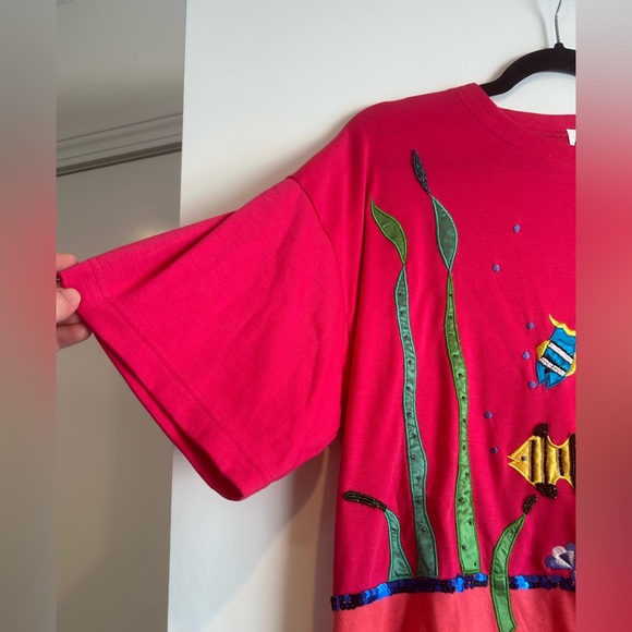 VTG Ashley Hill Fish Tropical Women’s Top T-shirt Pink Sequin Cosplay Large - Picture 3 of 11